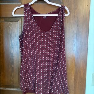 LOFT Burgundy and White Polka Dot Tank Top